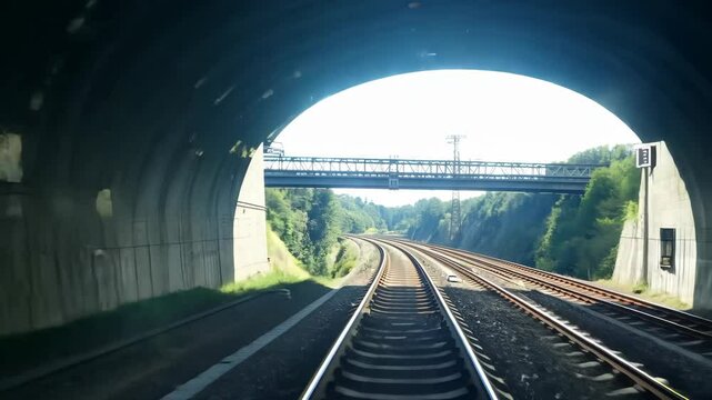 POV car drive through a long-forgotten concrete tunnel beneath a deteriorating railway bridge in 4K
