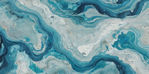 Obraz premium Silver and blue wavy sea ocean marble texture background. 