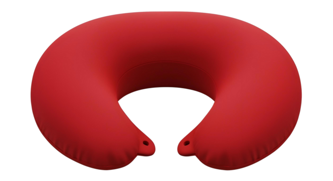 Red pillow for neck isolated on transparent background, cut out, ai generated