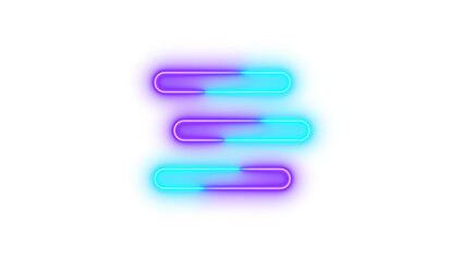 Neon bars staggered symbol icon cyan purple color glowing with transparent background