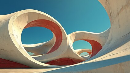 A light background serves as the setting for a 3D rendering of multicolored lines