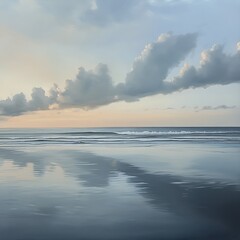 Obraz premium Gentle tides carrying the golden light of a setting sun image