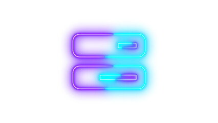 Neon bars progress symbol icon cyan purple color glowing with transparent background