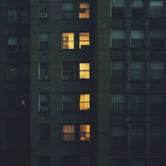 Solitary high-rise apartment window illuminated amid the night