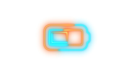 Neon battery helf symbol icon brown cyan color glowing with transparent background