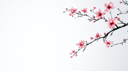 Pink Cherry Blossoms Branch: Delicate Spring Floral Art Print