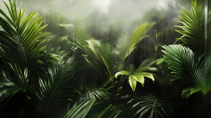 Naklejka premium Lush green plants in Spring rain.