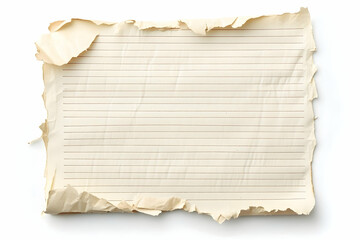 Obraz premium A torn piece of lined paper with ragged edges isolated on a white surface