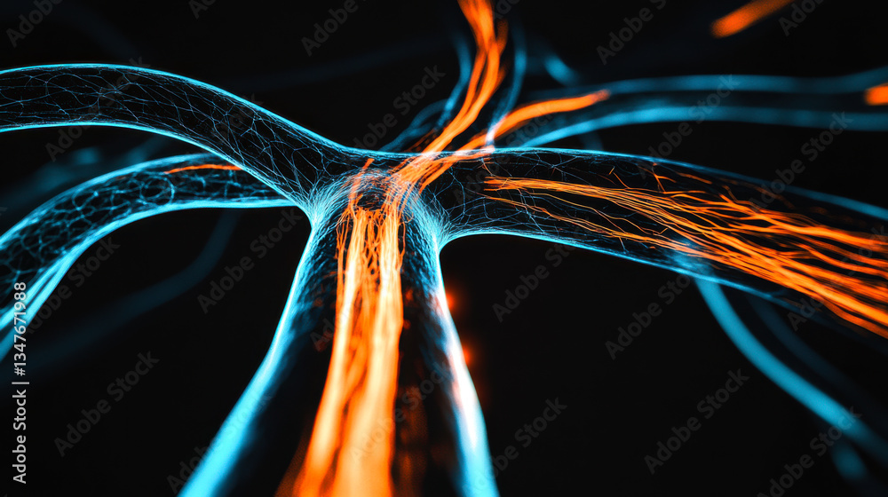 Poster visual representation of neural connections showcasing intricate patterns of light and energy in a d