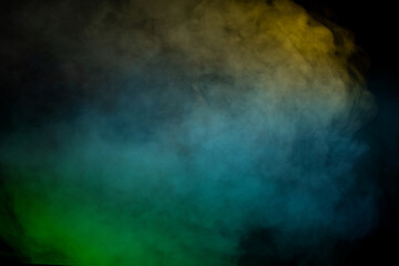 Blue and yellow steam on a black background.