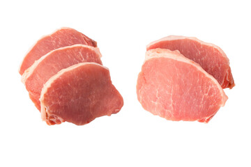 Raw pork pieces isolated on a white background.