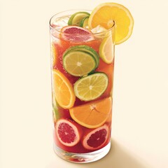 Colorful layered fruit cocktail drink, studio shot