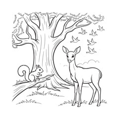 Woodland Animals Vector Scene: Deer Squirrel Illustration for Creative Projects