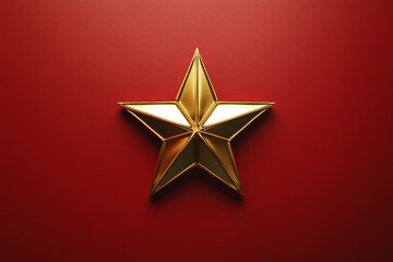 Fototapeta premium Shiny gold star on bold red background. AI generated