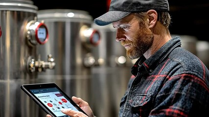 Brewer Using Tablet Technology in Brewery - Powered by Adobe