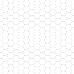 Naklejka premium Repeated white polygons on grey background. Honeycomb wallpaper. Seamless surface pattern design with regular hexagons. Grill motif. Digital paper for page fills, web designing, textile print. Vector