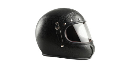 Obraz premium Black leather motorcycle helmet isolated on transparent background