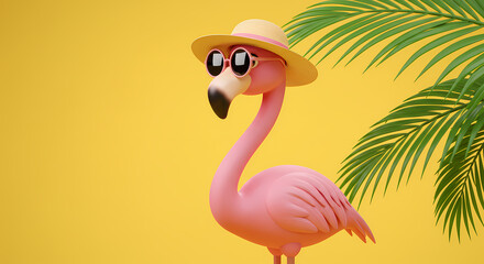 Obraz premium Cool Flamingo in Summer Hat