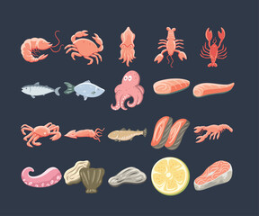 Creative Illustration of Seafood Collection Isolated
