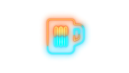 Neon beer mug empty symbol icon brown cyan color glowing with transparent background