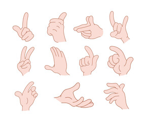 Hand gestures in different positions Illustration set isolated