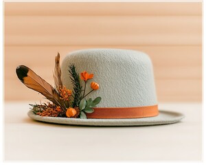 Autumnal Decor Hat with Beige Background.