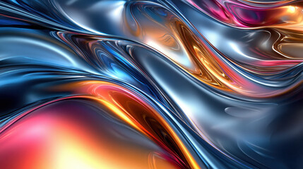 Obraz premium Futuristic abstract 3D composition showcasing metallic structures and vibrant gradients of blue, magenta, and gold