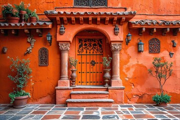 Bright Orange Terracotta Wall Texture Background for Design Use