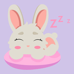 Adorable sleeping bunny resting on a soft pink cushion with a peaceful expression. A cozy and heartwarming illustration perfect for nursery decor, children's products, and bedtime themes