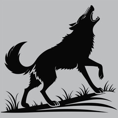 a wild dog barking while running silhouette vector design art and illustration