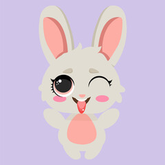 Playful fluffy bunny winking and sticking out its tongue on a pastel background. A cute and joyful design perfect for children's prints, nursery art, greeting cards, and Easter decorations