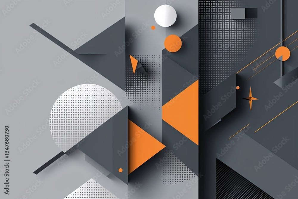 Poster grey abstract background with geometric elements and modern halftone design for web layout and banne