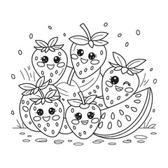 Kawaii Fruit Vector Set: Cute Strawberry, Cherry, Apple Watermelon for Children's Art