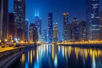 Fototapeta premium Masterpiece showcases urban synergy and lightning’s brilliance, presenting a mesmerizing skyline with vivid electric symbols. 