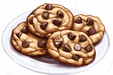 Naklejka premium Chocolate chip cookies on a plate