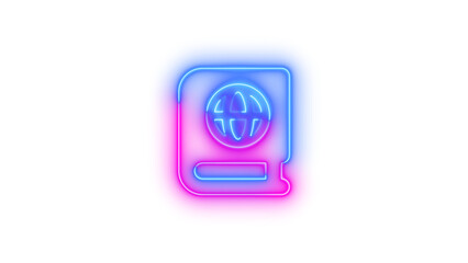 Neon book atlas symbol icon blue pink color glowing with transparent background