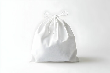 A white drawstring bag mockup isolated on a white background, perfect for showcasing logo or design work. 40k, , high resolution