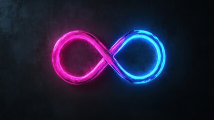 Fototapeta premium Neon Infinity Symbol, Dark Background