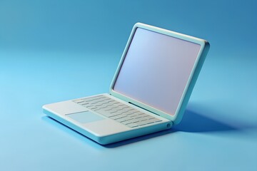 3D Render of a Laptop Isolated Against a Soft Pastel Blue Background, Showcasing Sleek Design and Modern Technology