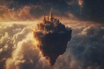 Floating Glass Castle Suspended Among Clouds