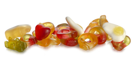 Sweet jelly beans egg heart on white background isolation