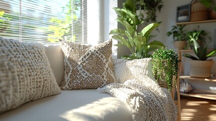 Cozy Living Room Interior with Natural Light and Plants