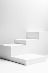 Minimalist white steps in a bright, clean space, ideal for product placement and presentations