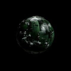 An artificial sphere with textures floating in the void