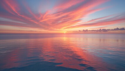 Fototapeta premium Vibrant sunset reflecting on calm ocean waters