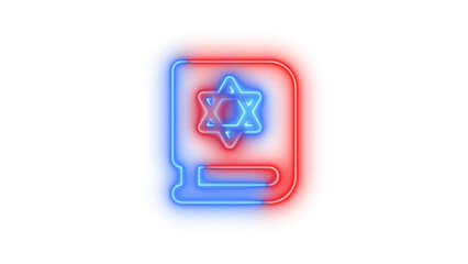 Neon book tanakh symbol icon blue red color glowing with transparent background