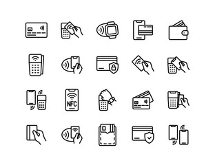 Payment Vector Icon Set | Adjustable Line Weight | Contactless, credit card, NFC, transaction, terminal, mobile, wallet, smart watch, secure, wireless, tap, digital
