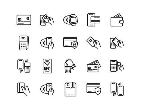 Payment Vector Icon Set | Adjustable Line Weight | Contactless, credit card, NFC, transaction, terminal, mobile, wallet, smart watch, secure, wireless, tap, digital