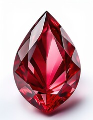 Radiant red gemstone with intricate facets on white background