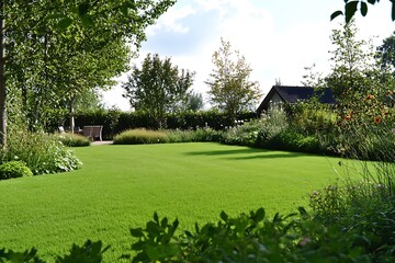 Obraz premium The serene meadow spot beams with its neat, simple grace, thick green mat, gentle grass flow, and flawless nature. 